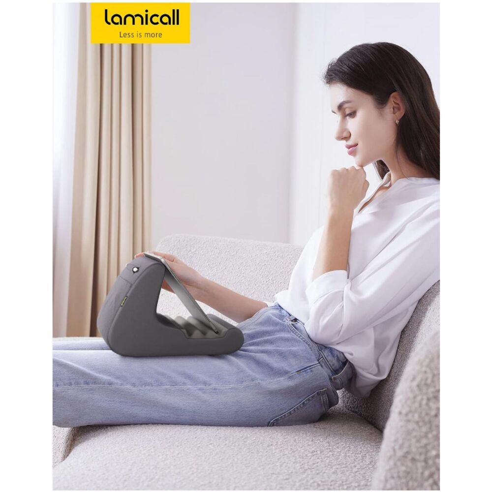 Lamicall Tablet Phone Pillow Stand Dark Gray Storage Pocket